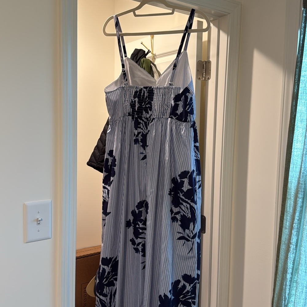 NWT Abercrombie & Fitch Sweetheart Babydoll Striped Navy Floral Maxi Dress - Picture 4 of 6